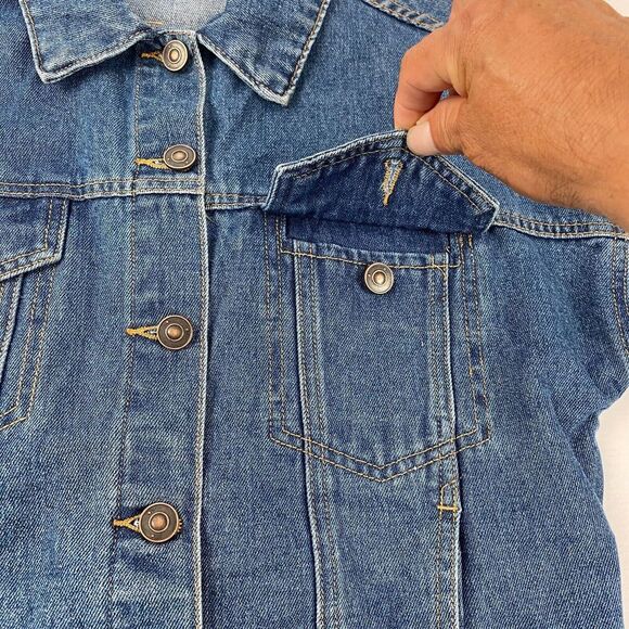 BKE Jacket Women Sz XS Relaxed Jean and plaid flannel Boho Trucker outdoor Blue - Picture 11 of 15